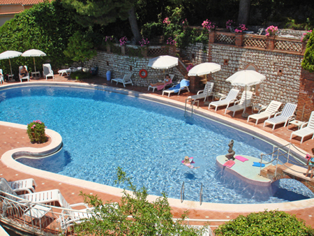 The panoramic swimming pool of the Hotel Lido Mediterranee in Taormina in Sicily 